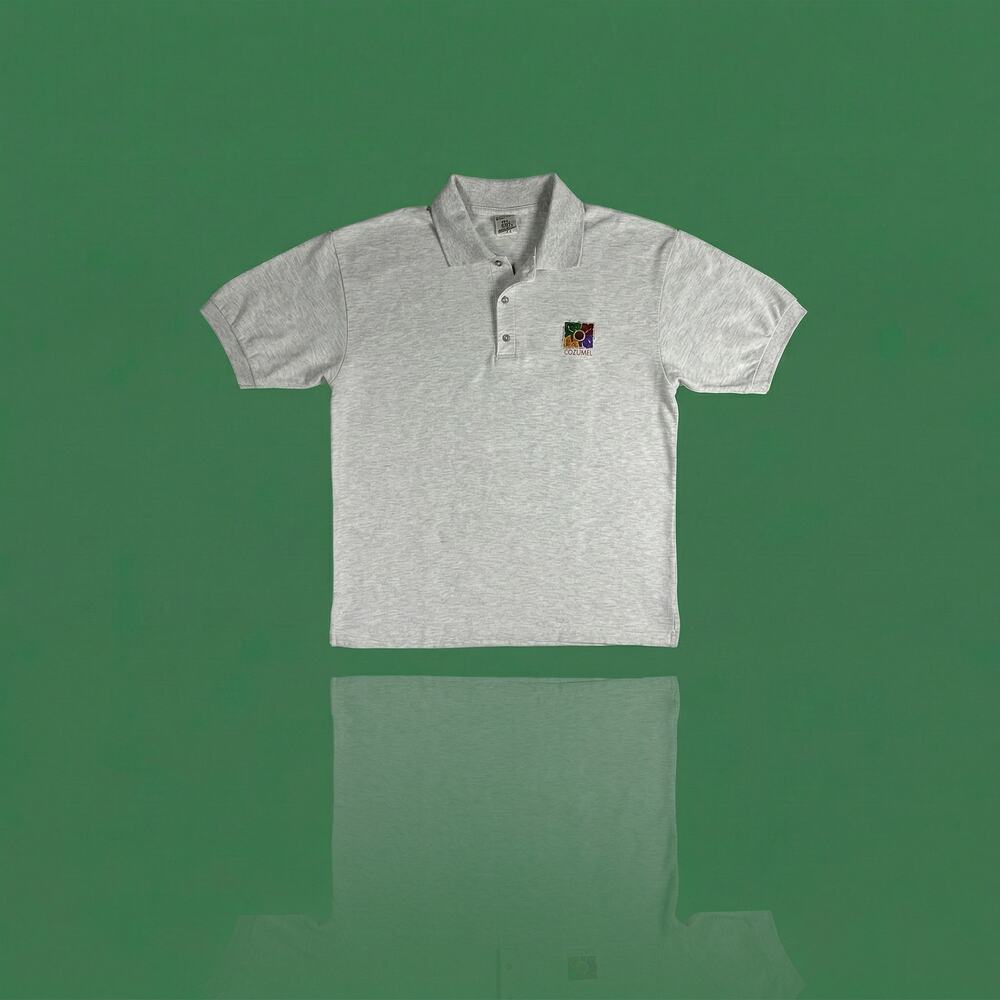 Vintage Pancho Cozumel Embroidered Polo Shirt - Men's Large - Heather Gray